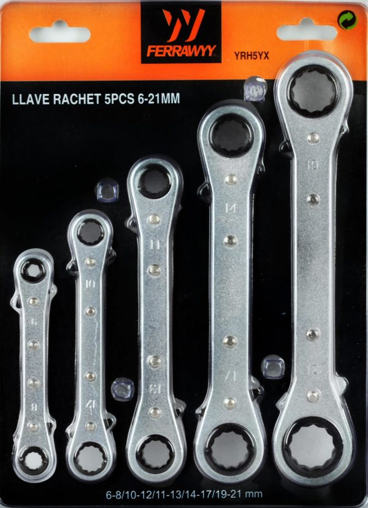 YRH5YX Llave doble rachet 5 piezas 6 - 21 mm