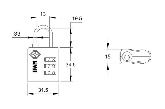 000677 Candado aduanero de 3 diales 31.5 mm TrypLock35