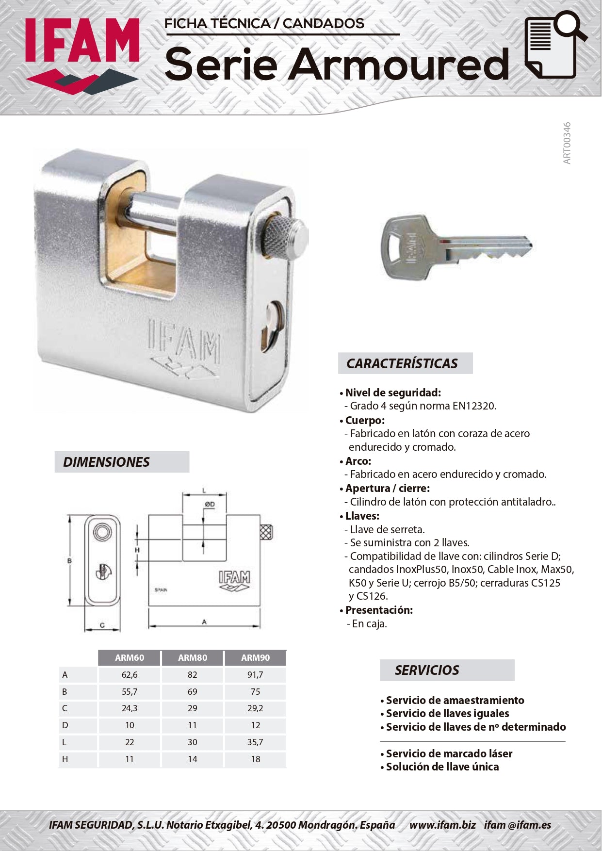 052060 Candado 62.6 mm con coraza de acero inoxidable ARM60 Serie Armoured