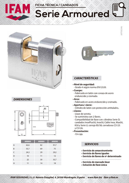 052060 Candado 62.6 mm con coraza de acero inoxidable ARM60 Serie Armoured