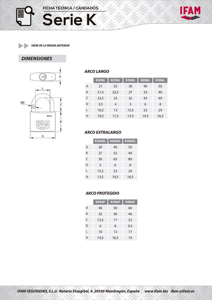 017000 Candado K70 70 mm Serie K